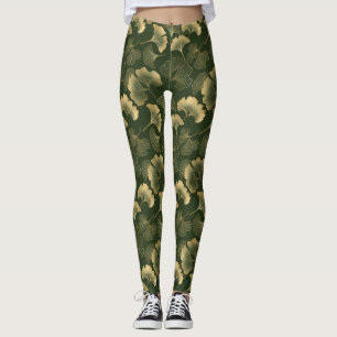 Emerald Ginkgo Elegans – Lyxig Guld Botanisk 6 Leggings