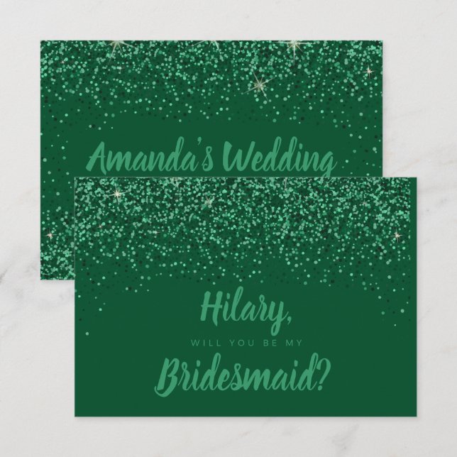 Emerald Glitz Glitter Bridesmaid Card Inbjudningar (Fram/baksida)