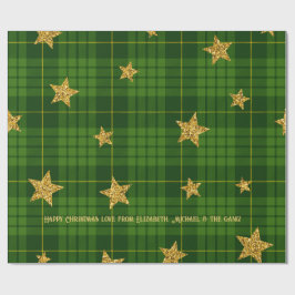 Emerald Glow Tartan Guld Star Personlig Julafton Presentpapper