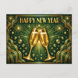Emerald Gold Art Deco Champagne Celebration Helg Vykort