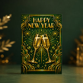 Emerald Gold Art Deco Champagne Firande Helgkort