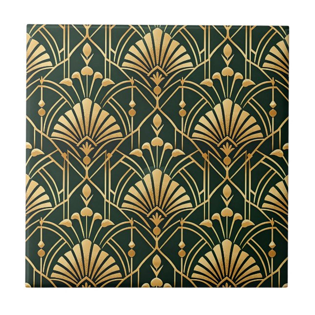 Emerald Gold Art Deco Pattern Kakelplatta (Framsidan)
