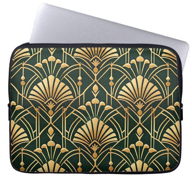 Emerald Gold Art Deco Pattern Laptop Fodral (Framsidan)