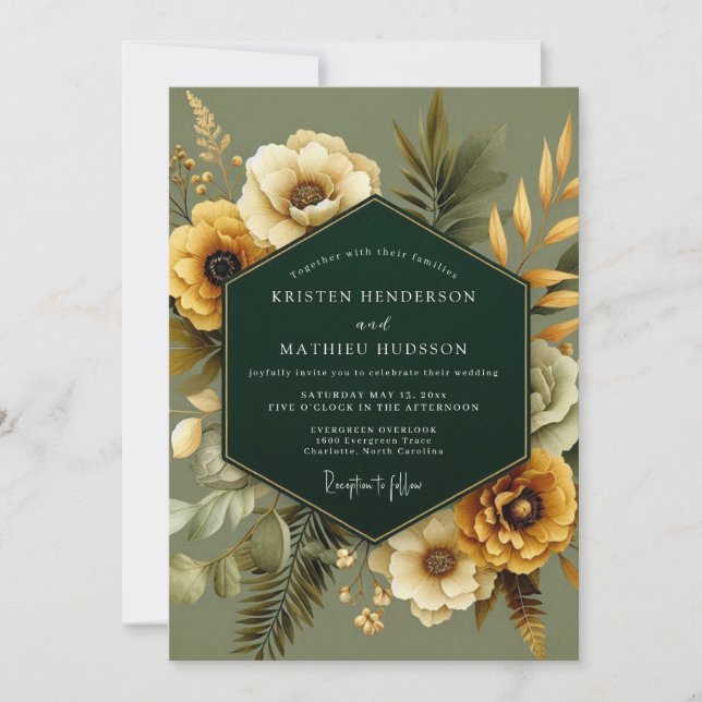 Emerald Gold Botanical Wedding Inbjudningar (Framsida)