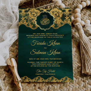 Emerald Gold Foil Snöre Islamic Muslim Bröllop Inbjudningar