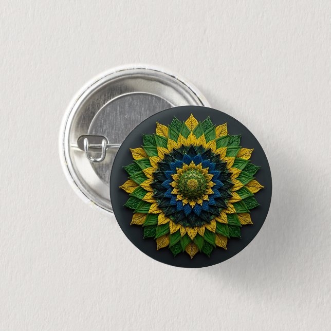 Emerald & Gold Foliage - Enamel Pin Knapp (Framsida & baksida)