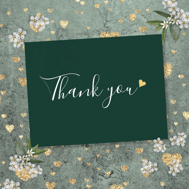 Emerald Gold Heart Script Affärs Tacksamhet Vykort (Emerald Gold Heart Script Business Thank You Postcard)