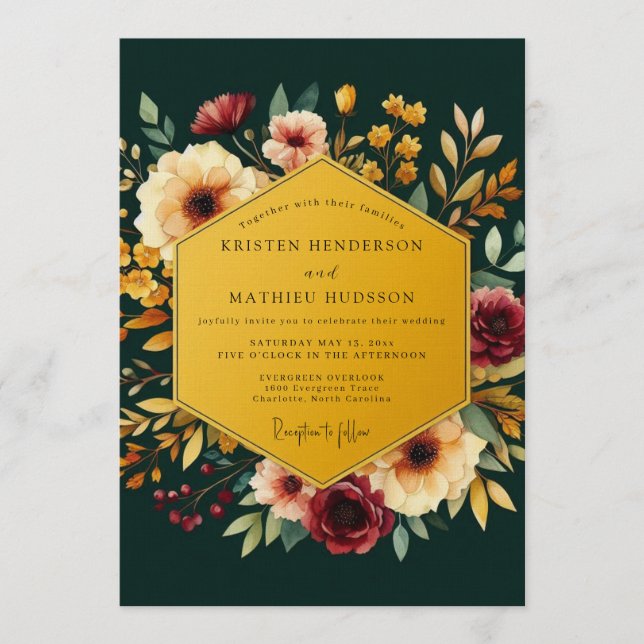 Emerald & Gold Jewel Tone Wedding Inbjudningar (Framsida)