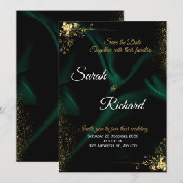 Emerald Gold Luxury Wedding Invitation Inbjudningar