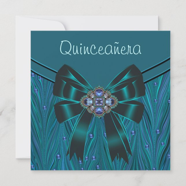 Emerald Grean Teal Blue Quinceanera Inbjudningar (Framsida)