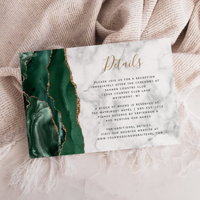 Emerald Greem Guld Agat Marmor Bröllopsdetaljer Tilläggskort (Skapare uppladdad)