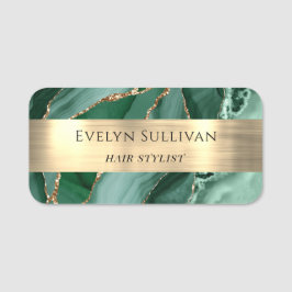 Emerald Green Agate Gold Foil Name Tagg Namnbricka