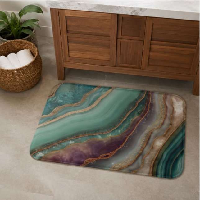 Emerald Green Agate Marble Teal Geode Gold Glitter Badrumsmatta (Skapare uppladdad)
