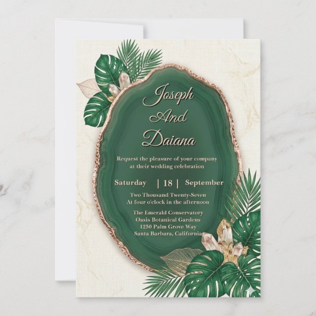 Emerald Green Agate Wedding Invitation Inbjudningar (Framsida)