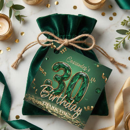Emerald Green and Gold 30th Birthday Thank You Gåvor Etiketter