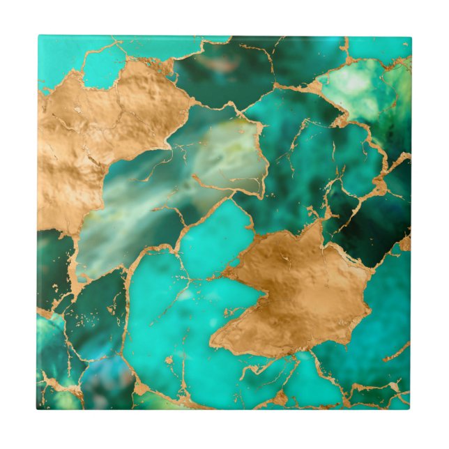 Emerald Green and Gold abstract Kakelplatta (Framsidan)