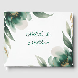 Emerald Green and Gold Floral Frame Wedding Gästböcker