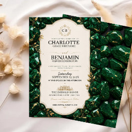 Emerald Green and Gold Luxury Gemstone Inbjudningar