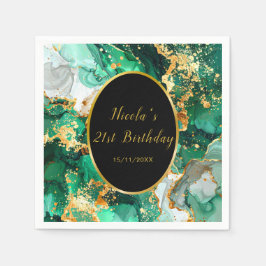 Emerald Green and Gold Marble Agate Birthday Party Pappersservett