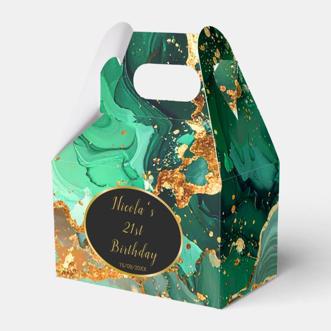 Emerald Green and Gold Marble Agate Birthday Party Presentaskar (Framsidan Sidan)
