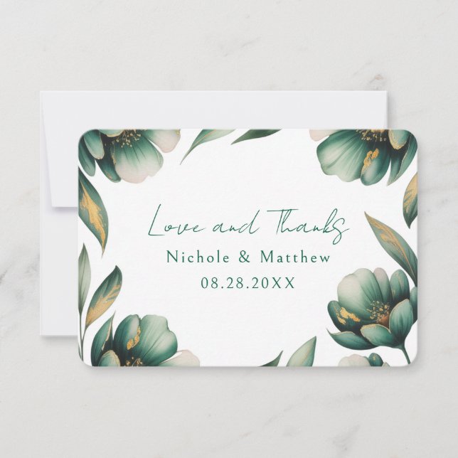 Emerald Green and Gold Rose Wedding Tack Kort (Framsida)