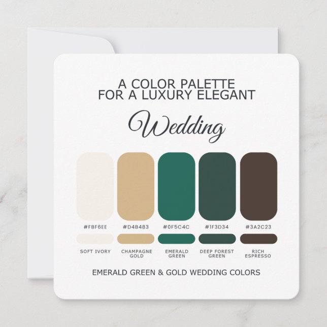 Emerald Green and Gold Wedding Color Palette Card Inbjudningar (Framsida)
