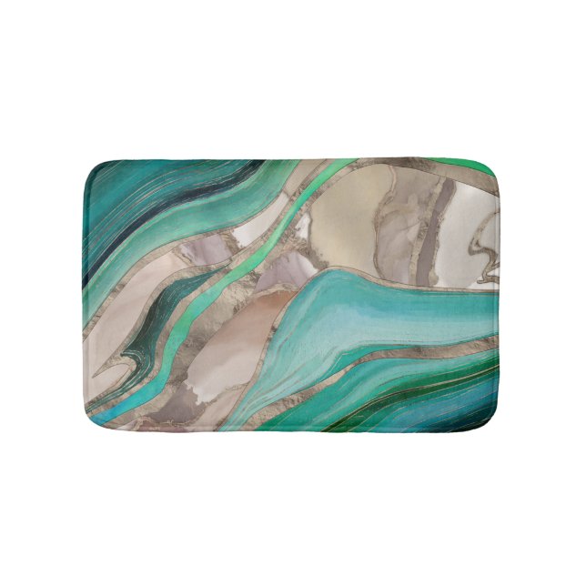 Emerald green and taupe marble badrumsmatta (Framsidan)