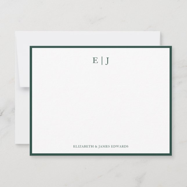 Emerald Green Border Simple Couple Monogram Anteckningskort (Framsida)