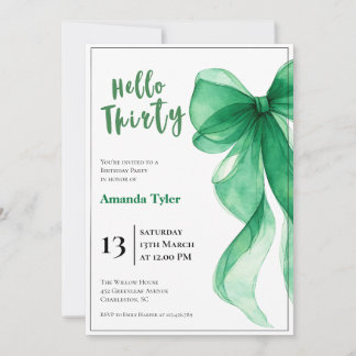Emerald Green Bow 30th Birthday Invitation Inbjudningar