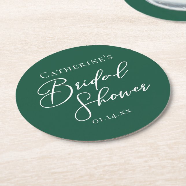 Emerald Green Bridal Shower Personalized Underlägg Papper Rund (Vinklad)