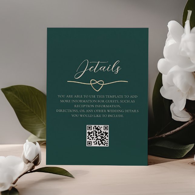 Emerald Green Bröllopsdetaljer QR-kod Tilläggskort (Skapare uppladdad)