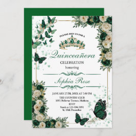 ​Emerald Green Butterfly Quinceañera Invitation Inbjudningar