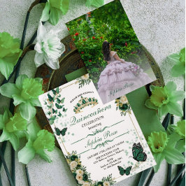 Emerald Green Butterfly Quinceañera Photo Invite Inbjudningar