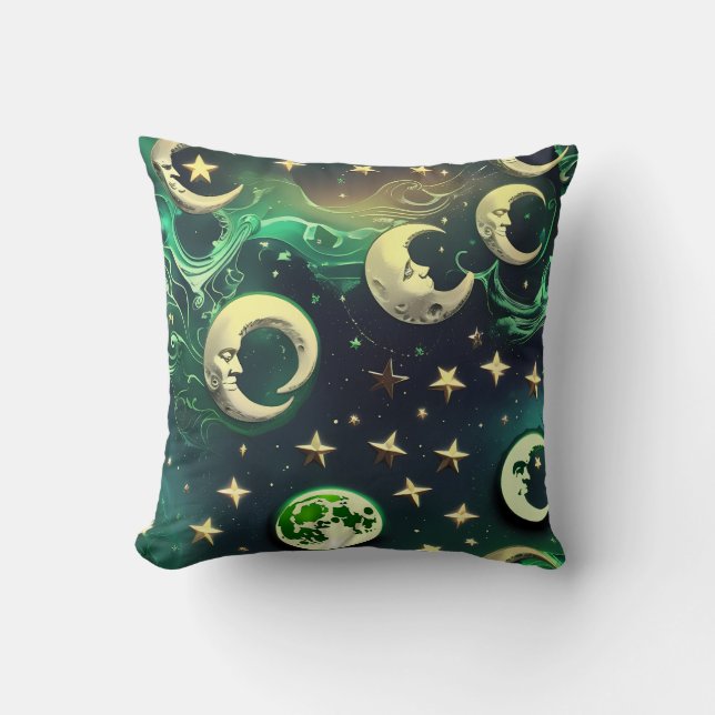 Emerald Green Celestial Moon Pillow Kudde (Framsida)