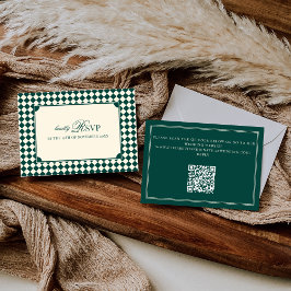 Emerald Green Checkered Old Money QR Code Wedding OSA Kort