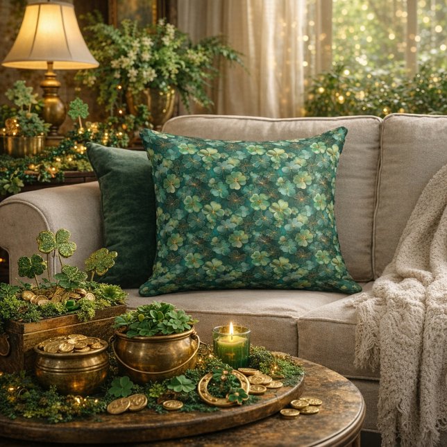 Emerald Green Clover Floral Pattern  Kudde (Skapare uppladdad)