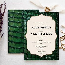 Emerald Green Crocodile Skin Luxury Gold Inbjudningar