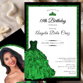 Emerald Green Dress and Tiara 18th Birthday Debut  Inbjudningar
