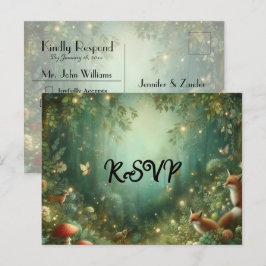 Emerald Green Enchanted Forest Wedding RSVP Inbjudan Vykort