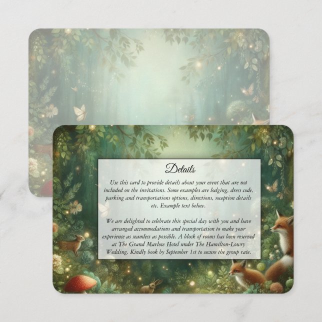 Emerald Green Enchanted Forest Wedding Tilläggskort (Fram/baksida)