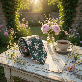 Emerald Green Floral Pink Blossom Slips