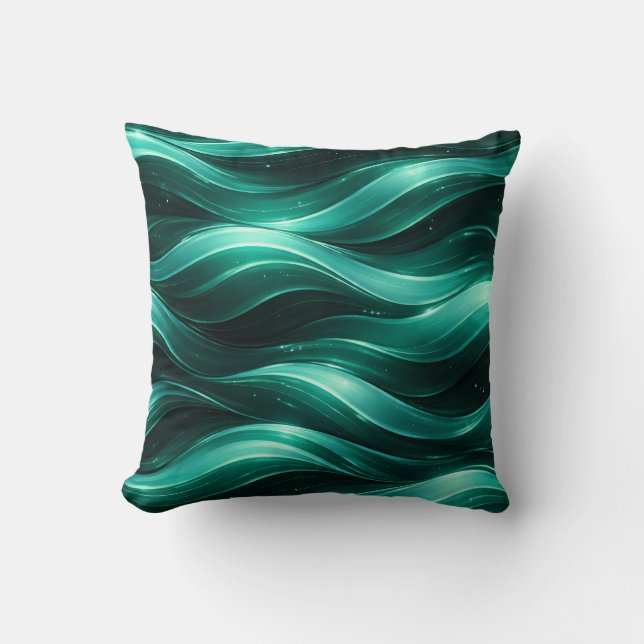 Emerald Green Fluid Wave Pattern Throw Pillow Kudde (Framsida)