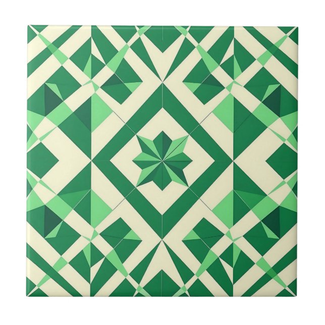 Emerald Green Geometric Star Pattern Kakelplatta (Framsidan)