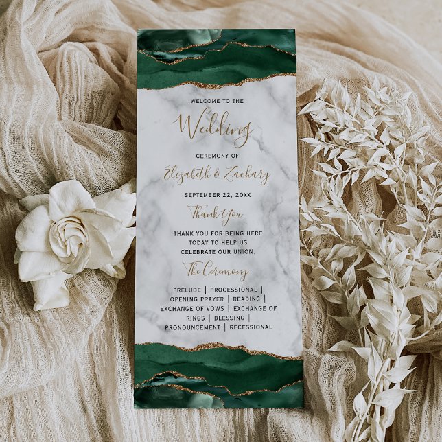 Emerald Green Gold Agate Marble Wedding Program (Skapare uppladdad)