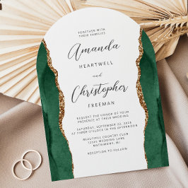 Emerald Green Gold Agate Script Arch Wedding Inbjudningar