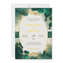 Emerald Green & Gold Elegant Wedding Invitation