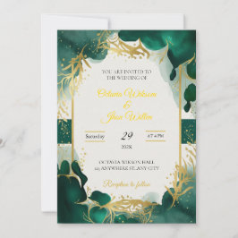 Emerald Green & Gold Elegant Wedding Invitation Inbjudningar