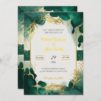 Emerald Green & Gold Elegant Wedding Invitation Inbjudningar