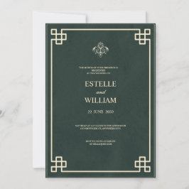 Emerald Green & Gold Elegant Wedding Invitation Inbjudningar