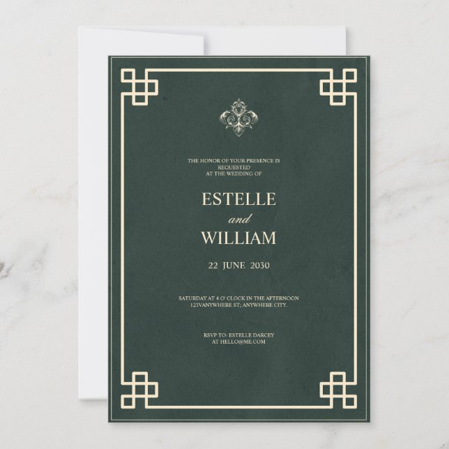Emerald Green & Gold Elegant Wedding Invitation Inbjudningar (Framsida)